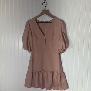 Amanda Uprichard Blush Pink Puff Sleeve Ruffle Hem Mini Dress Size S Feminine